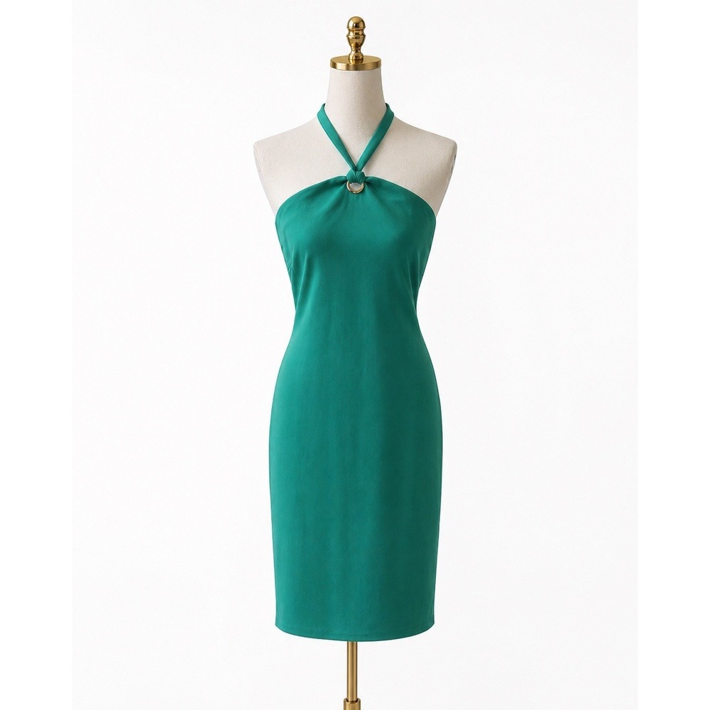 Boston Proper Strapless Green Dress Sz Medium Halter Stretch Knee Length Women